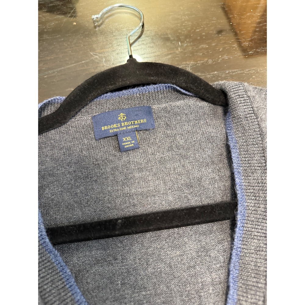 Brooks Brothers Mens XXL Extra Fine Merino Wool V-Neck Sweater Vest Grey - Picture 4 of 5